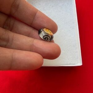 PANDORA Solid 14K Yellow Gold Black Swirl Murano Glass  Charm